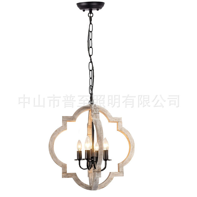 美式乡村橡木吊灯 亚马逊复古工业风铁艺灯具美规简约农舍餐吊灯