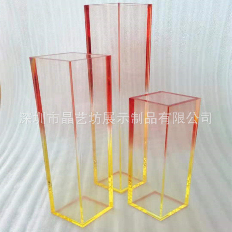 晶艺坊亚克力家具工厂亚克力彩色渐变花器透明彩色染色花瓶