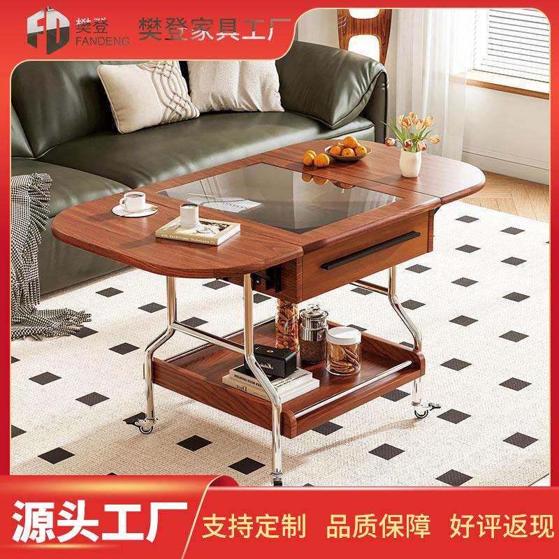 客厅家用可移动茶几小户型现代简约小桌子带轮沙发边几折叠茶几桌