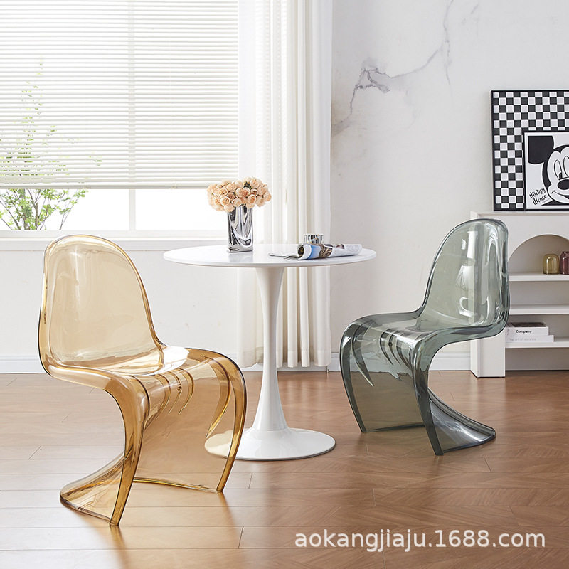 塑料椅子靠背透明亚克力餐椅久坐舒适电脑椅可叠放家用加厚凳子