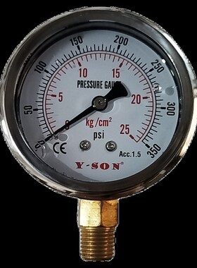 Y-Son压力表At63-1/4Pt-25Kg/350Psi 60mm径向充油和防震