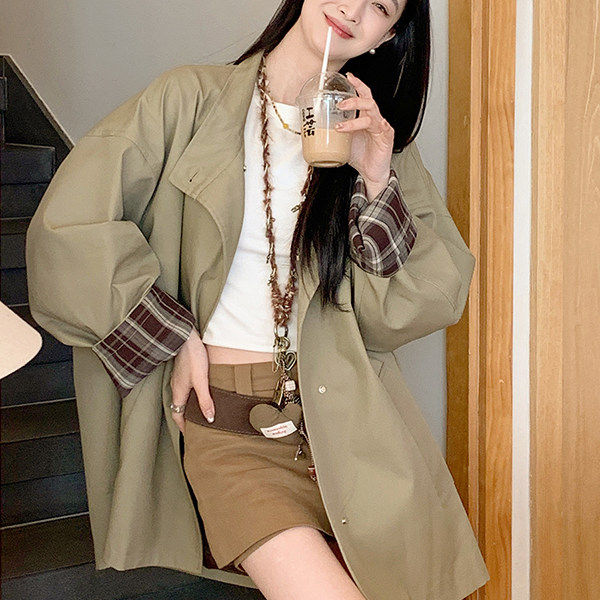 撞色短版风衣外套女2026