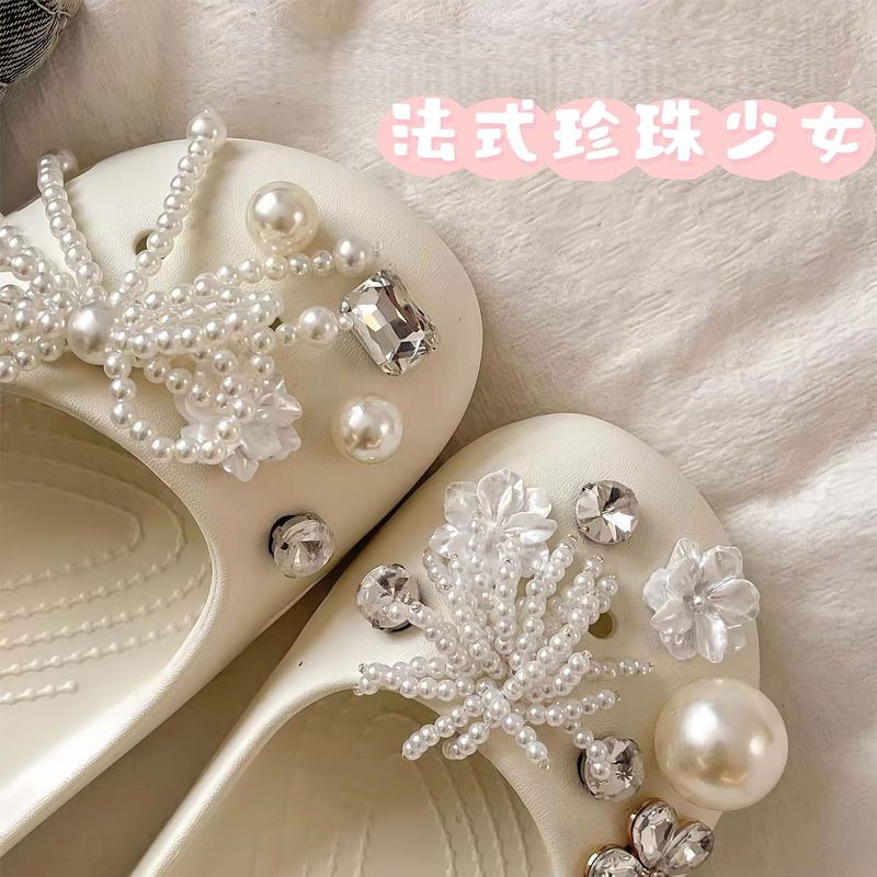 少女芭蕾风洞洞鞋鞋花韩版珍珠配饰通用可拆卸diy鞋面配件