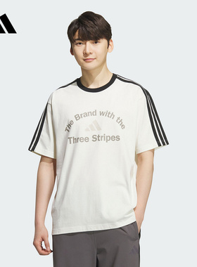 adidas阿迪达斯三条纹白色半袖2025秋男LOOSE FIT短袖T恤 KF2478