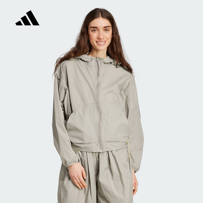 adidas阿迪达斯新款2025夏女梭织运动休闲宽松连帽夹克外套JC5115