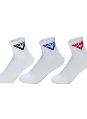 PONY波尼男女中童袜子经典系列白色中袜袜三双装241K3AI01RW