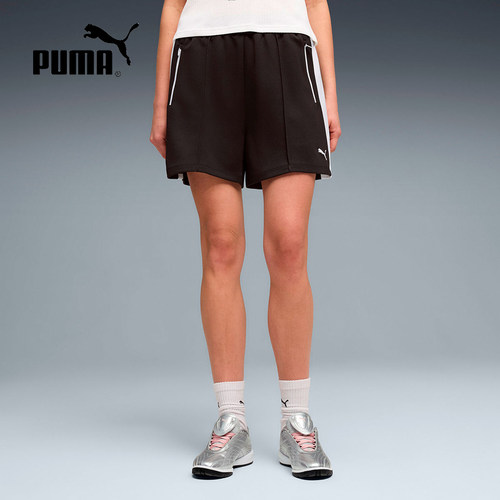 PUMA彪马夏季新款女裤宽松黑色经典T7运动针织休闲短裤636868-01