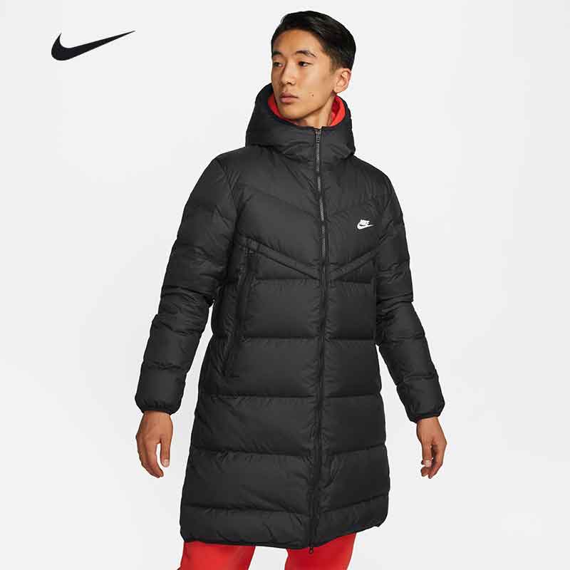Nike耐克男子冬新款外套户外防风保暖连帽中长款羽绒服FB8180-