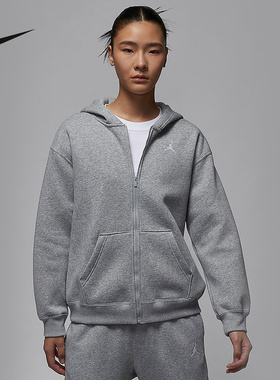 JORDAN耐克上衣女连帽衫春秋季加绒卫衣灰色宽松针织FV7168-063