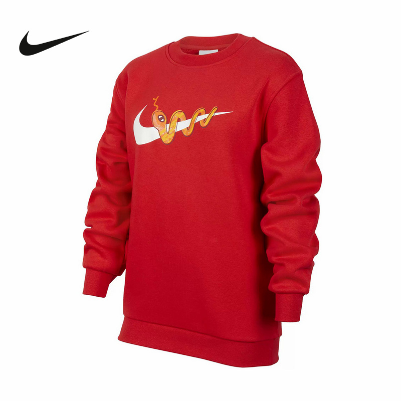 NIKE耐克男女童装2025蛇年新年款针织套头衫红色卫衣HV8965-657