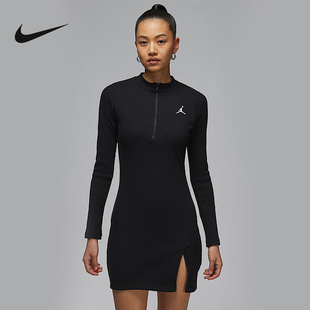 Nike耐克新款Jordan春秋季女开衩休闲长袖针织连衣裙HF9478-010