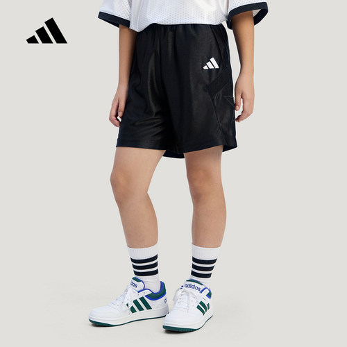 adidas阿迪达斯绿茵新潮系列复古足球风抗菌运动短裤男大童KG7835