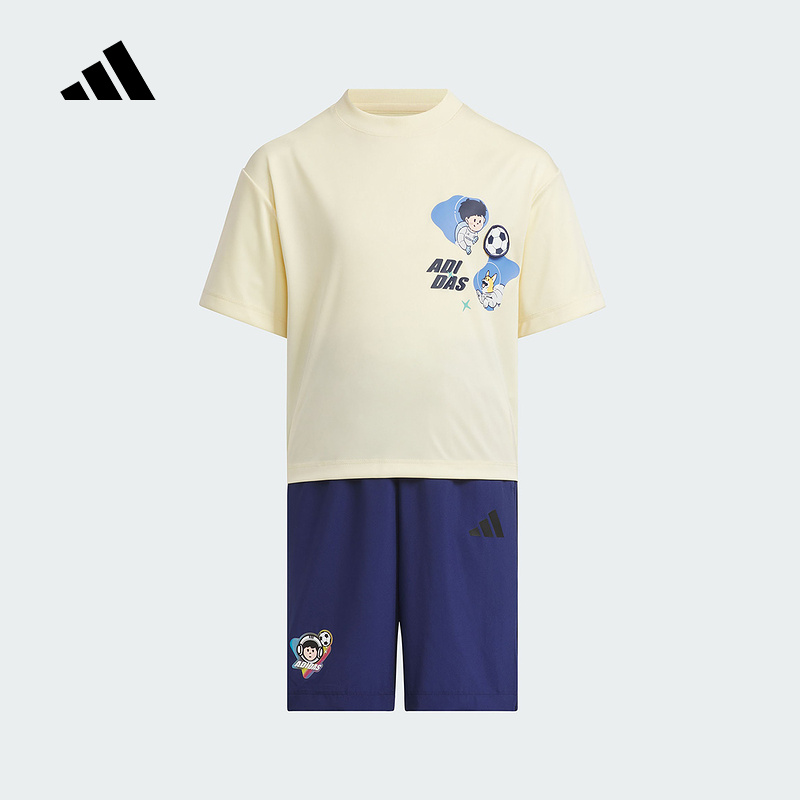 adidas阿迪达斯夏季男小童足球运动两件套休闲透气短袖套装JM7986