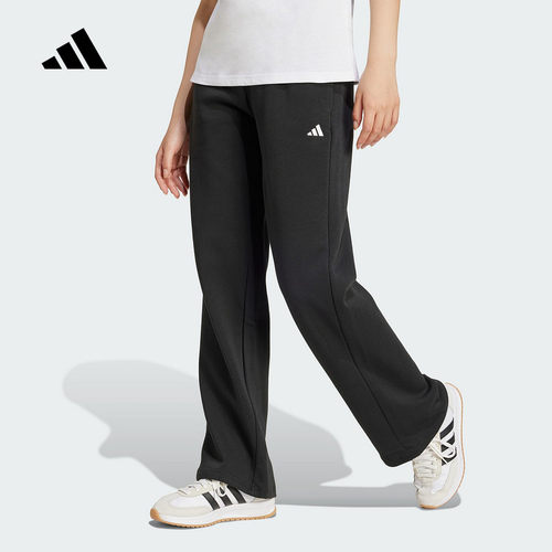 adidas阿迪达斯2025春季女款针织长裤中腰宽松运动休闲裤 JC59