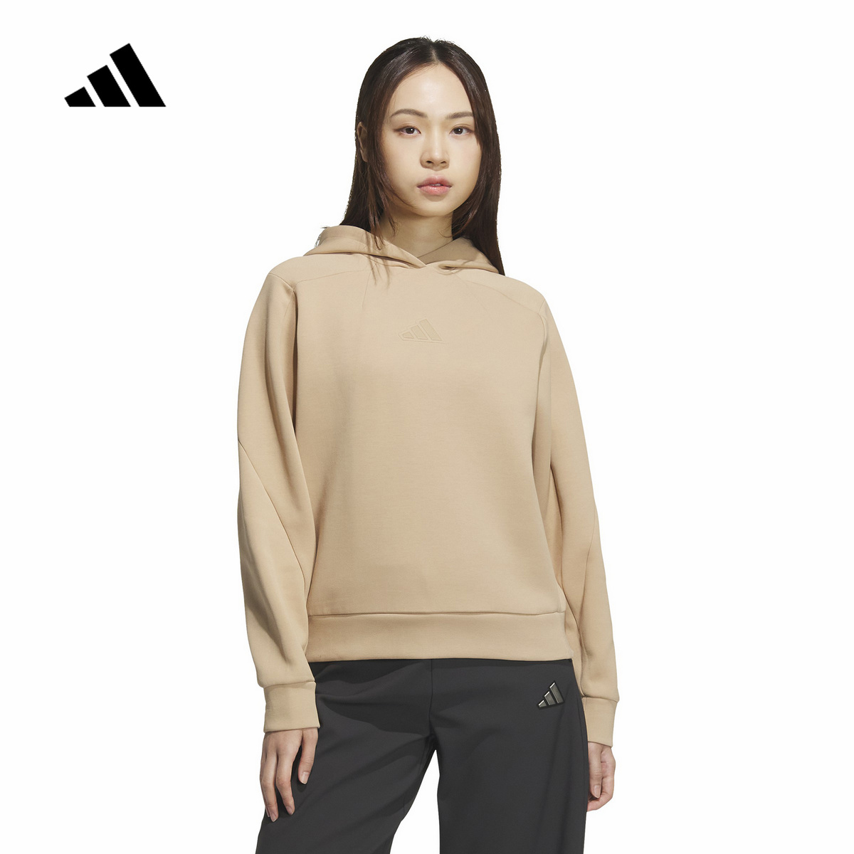 adidas阿迪达斯2025春季新款女子运动休闲连帽卫衣套头衫 JM8794