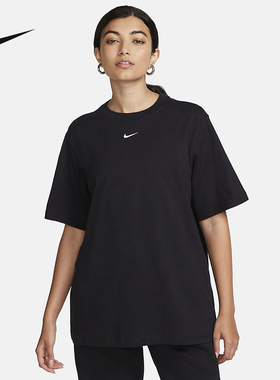 Nike耐克厚实短袖女上衣运动宽松黑色棉T恤舒适凉爽 FD4150-010