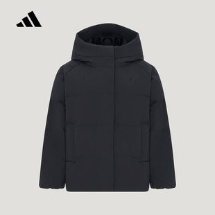 adidas阿迪达斯连帽鸭绒羽绒服女子拒水防风保暖冬装黑外套LE4959