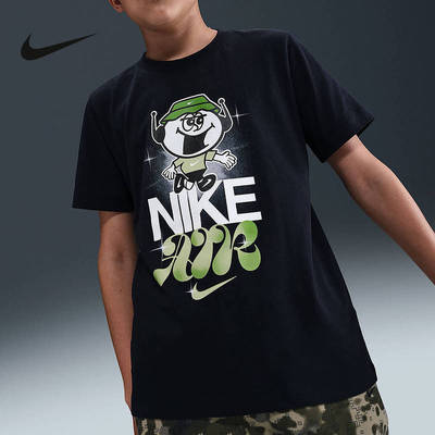 Nike耐克官男女童装夏季大童图案印花针织透气短袖T恤HV5209-010