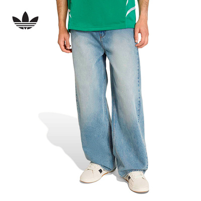 adidas阿迪达斯三叶草2026春男宽松牛仔长裤运动休闲直筒裤KE0112
