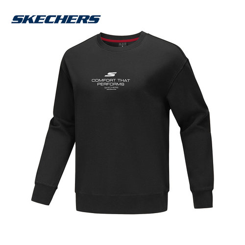 SKECHERS斯凯奇圆领黑色套头衫春秋宽松男针织卫衣 P325M082/0018