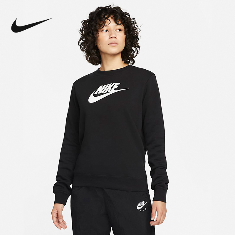 Nike耐克卫衣女春季新款圆领针织加绒休闲套头衫DQ5833-010