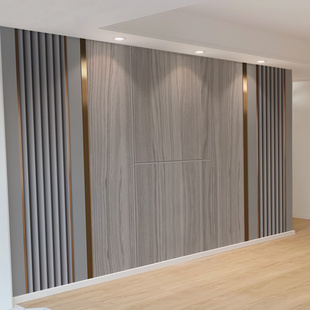 8d电视背景墙壁纸2022新款 客厅沙发轻奢格栅线条木纹影视墙布壁画