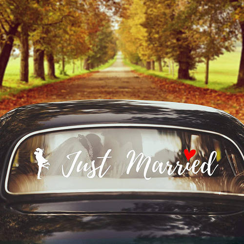 亚马逊跨境装饰结婚用品拉旗车牌窗户玻璃贴just married车身磁贴