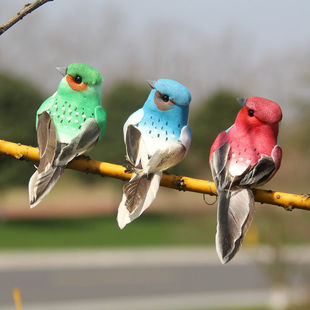 仿真羽毛小鸟彩色泡沫鸟绿植捆绑仿真园艺田园园林装 饰工艺品L22