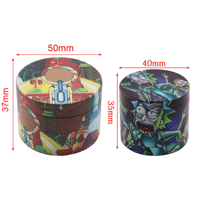 跨境GRINDER烟具热卖40/50MM彩印磨烟器 四层锌合金平板研磨器