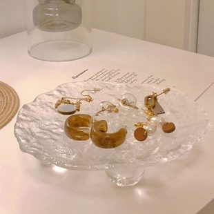 饰收纳盘拍照道具摆 饰品拍首饰盘高脚展示珠宝创意盘托盘玻璃装