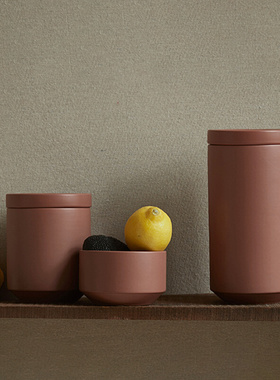 现代简约轻奢橙色储物罐陶瓷材质家居装饰摆件软装饰品