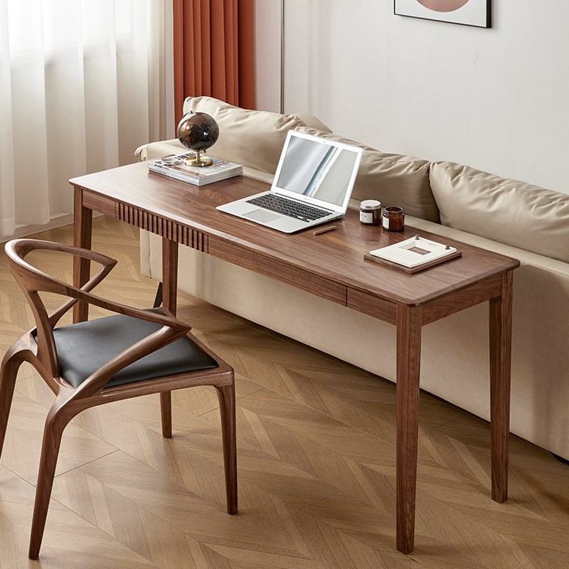 北美黑胡桃木书桌实木电脑窄桌小户型写字L台梳妆台橡木办公桌吧