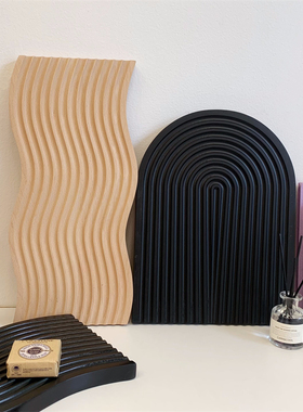 ins风黑色实木托盘摆q件香薰香水展示收纳盘日式拍照道具客厅装饰