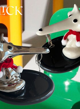 Click创意狐狸叼钥匙管家磁吸收纳托盘J陶瓷摆件玄关置物拖盘可爱