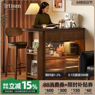 台隔断柜桌 岛实木移动餐边柜吧台桌家用小吧台伸缩小户型一体日式