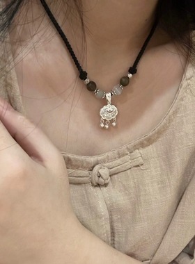 999纯银编织平安锁足银国风女