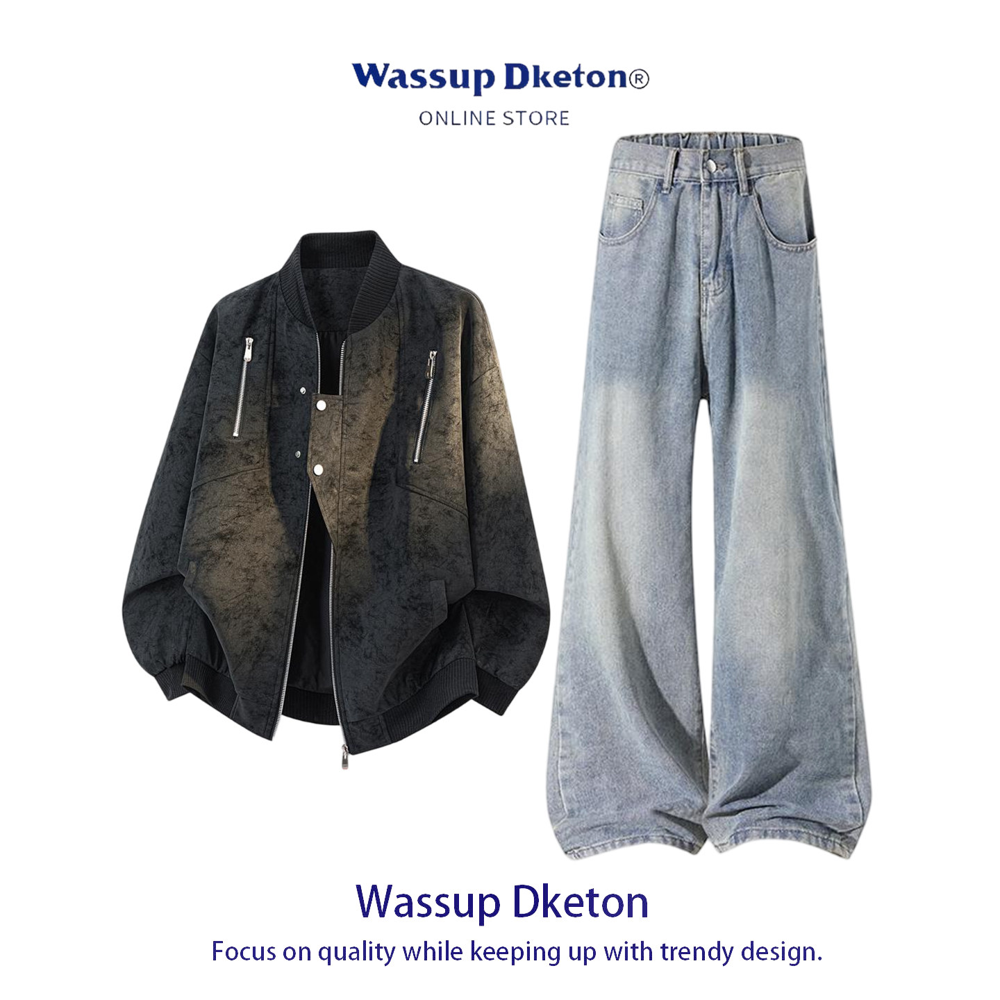 WASSUP DKETON美式夹克大码男装秋冬季休闲拉链外套时尚两件套