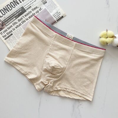 新疆彩棉男士内裤彩棉竖条纹男士中腰平角透气四角内裤9234