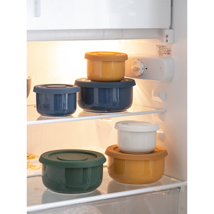 硅胶盖厨房密封碗 陶瓷带盖保鲜碗 冷藏碗保鲜盒便携可微波炉饭