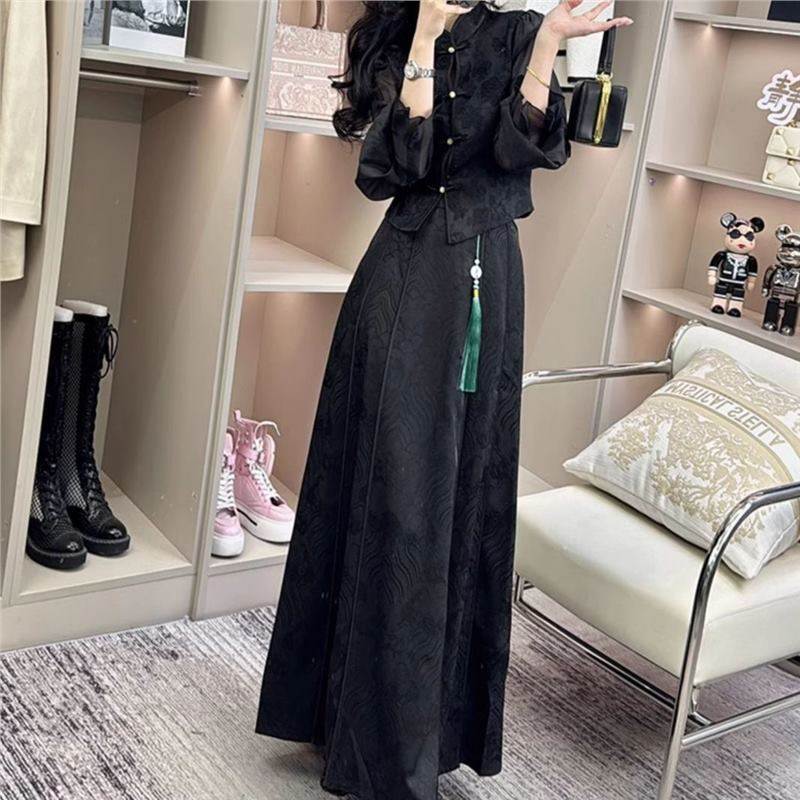 赫本风女神盘扣衬衫国风宫廷高级复古名媛御姐叠穿轻奢两件套装女,女装/女士精品,大码套装,淘宝优惠券,粉丝福利购,淘宝优惠卷