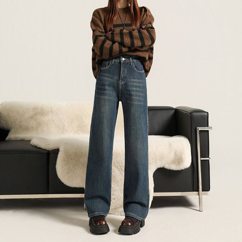 加绒窄版阔腿牛仔裤女2025新款秋冬保暖高腰百搭小个子宽松直筒裤,女装/女士精品,大码裤装,淘宝优惠券,粉丝福利购,淘宝优惠卷