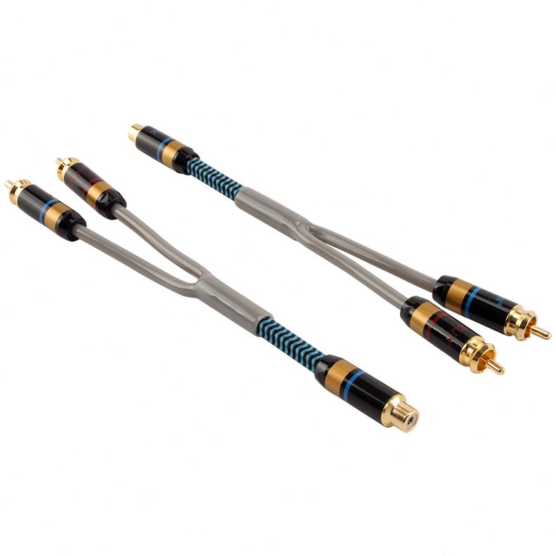 线尊 RM780单晶铜单莲花转双莲花音频线RCA一分二一母二公转换线