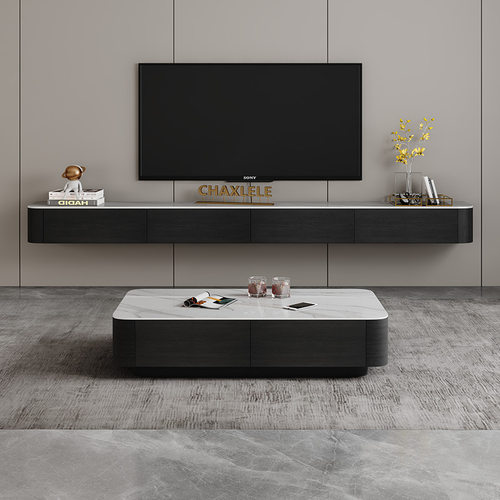 实木岩板茶几电视柜组合极简客厅家用长方形意式挂柜现代茶几组合