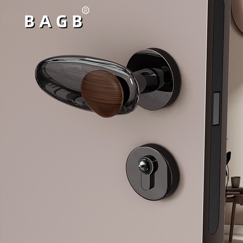 BAGB中古风极简银色复古铜房间静音家用木门锁具石来运转磁吸门锁