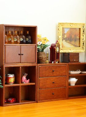 1:12娃娃屋dollhouse迷你小家居微缩家具diy微场景四组合实木柜子