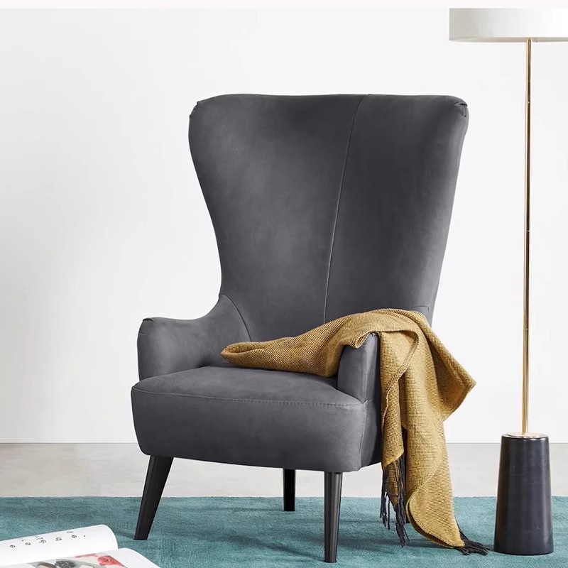 北欧单人沙发椅现代简约布艺客厅卧室高靠背弧形沙发椅老虎椅