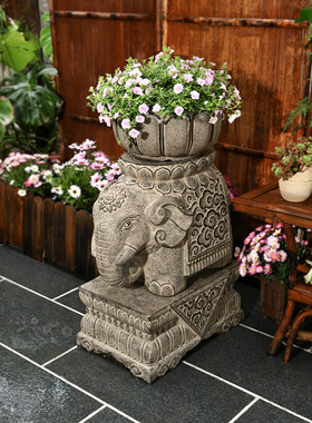 GZ6M庭院户外大象门墩摆件仿石墩花盆底座花园布置露台装饰阳台造