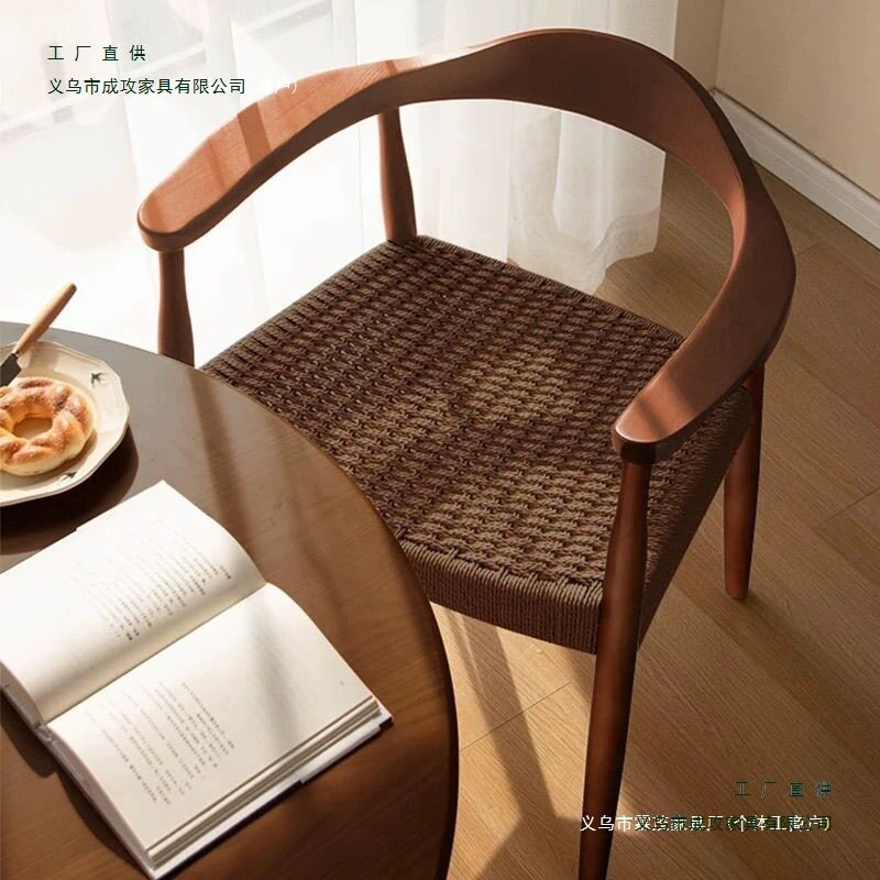 北欧简约实木绳编餐椅家用咖啡厅