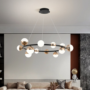 北欧轻奢魔豆客厅吊灯设计师简约现代个性 圆环餐厅网红分子球吊灯