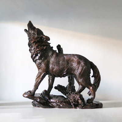 创意动物狼嚎摆件样板间家居客厅电视柜书房仿真北原狼艺术装饰品